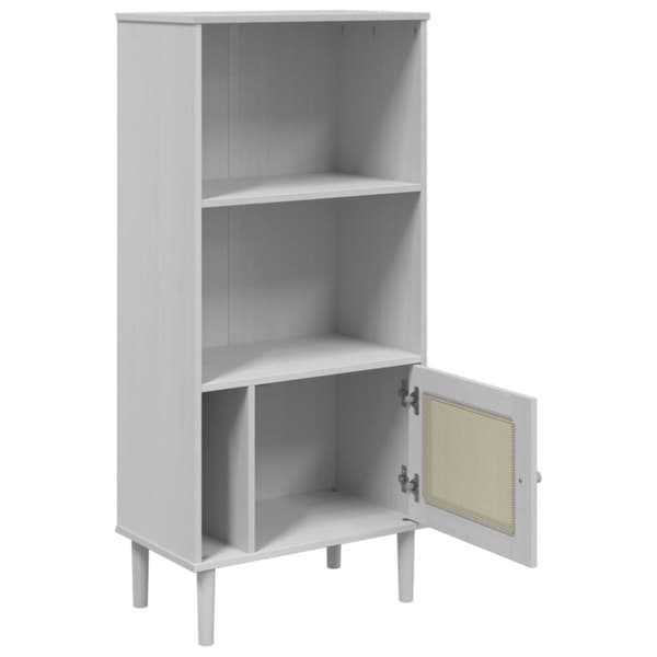 vidaXL skænk SENJA 60x35x130 cm rattanlook massivt fyrretræ hvid