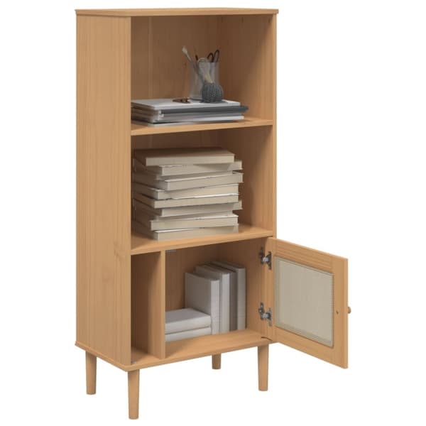 vidaXL bogreol SENJA rattanlook 60x35x130 cm massivt fyrretræ brun
