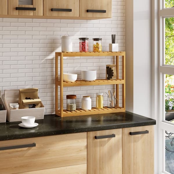 Rootz Bamboo Vägghylla - Hylla - Förvaringsställ - Displayställ - Bokhylla - Organizer - Hylla - Naturlig - 60 x 15 x 54 cm