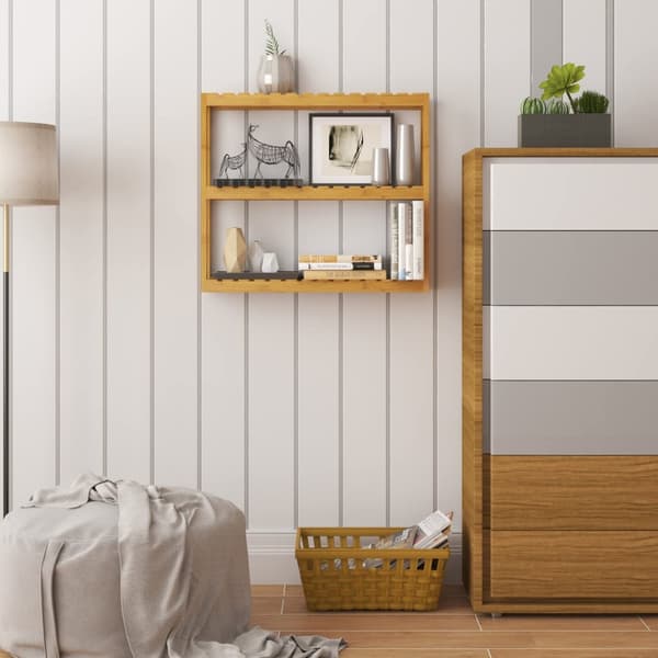 Rootz Bamboo Vägghylla - Hylla - Förvaringsställ - Displayställ - Bokhylla - Organizer - Hylla - Naturlig - 60 x 15 x 54 cm