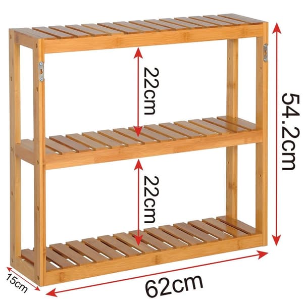 Rootz Bamboo Vägghylla - Hylla - Förvaringsställ - Displayställ - Bokhylla - Organizer - Hylla - Naturlig - 60 x 15 x 54 cm