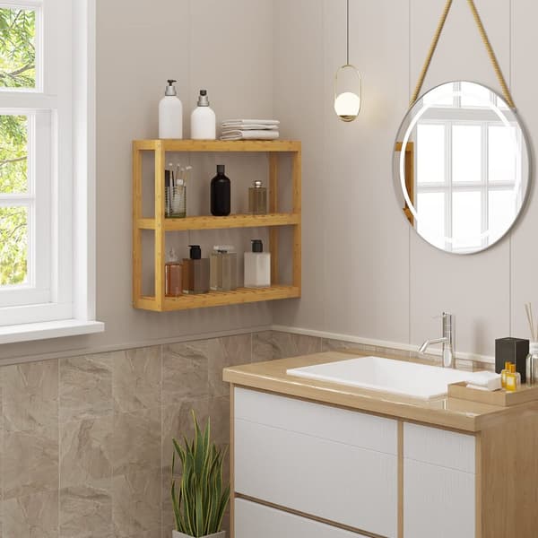 Rootz Bamboo Vägghylla - Hylla - Förvaringsställ - Displayställ - Bokhylla - Organizer - Hylla - Naturlig - 60 x 15 x 54 cm