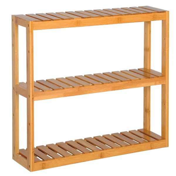 Rootz Bamboo Vägghylla - Hylla - Förvaringsställ - Displayställ - Bokhylla - Organizer - Hylla - Naturlig - 60 x 15 x 54 cm