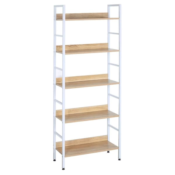 Rootz Standregal Hochregal - Reol - Bogreol - Opbevaringsstativ - Udstillingsstativ - Organizer - Etagehylde - Hvid + Lys Eg - 60x27,5x160 cm