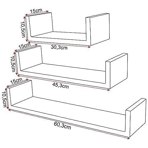 Rootz-seinähylly - U-muotoinen reuna - Kelluva kirjahylly - Näytön teline - Säilytysteline - Kiinnitettävä teline - Valkoinen - 26,0 x 8,7 x 8,2 tuuma