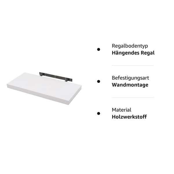 Rootz vægmonteret displayhylde - Flydende reolstativ til boligindretning - Hvid vægbeslag i træ - 60x23x3,8 cm