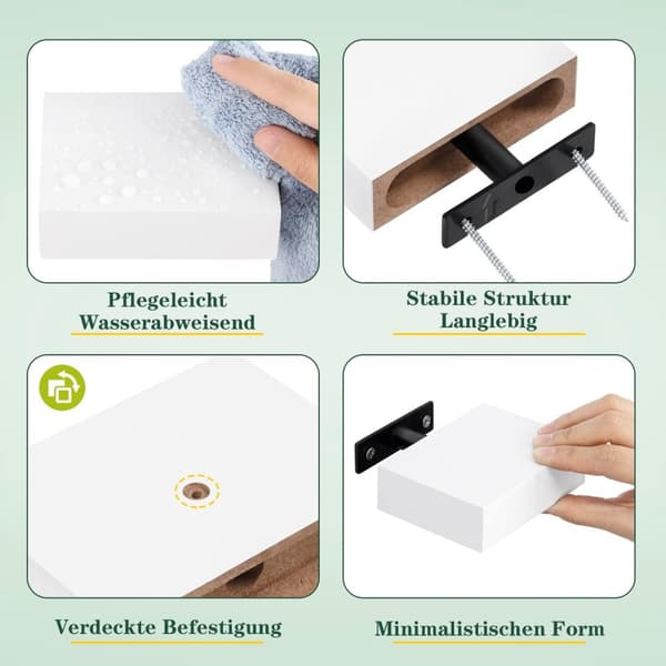 Rootz Flydende væghyldesæt - Vægmonteret skærm - Hængende opbevaring - Dekorativt stativ - Vægafsats - Moderne Organizer - Hvid - 7,8x5,1x5,1 tommer.