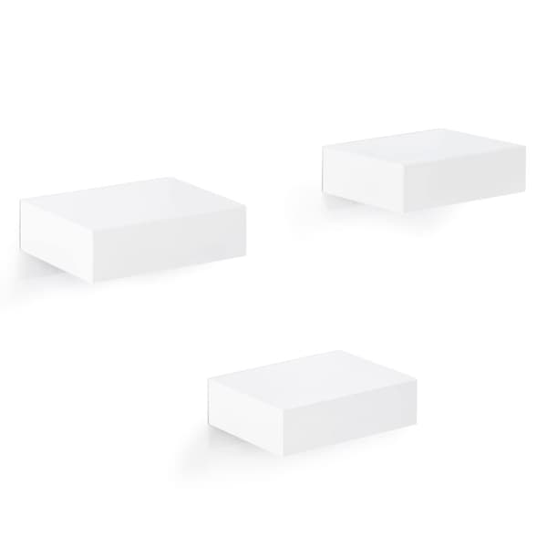Rootz Flydende væghyldesæt - Vægmonteret skærm - Hængende opbevaring - Dekorativt stativ - Vægafsats - Moderne Organizer - Hvid - 7,8x5,1x5,1 tommer.