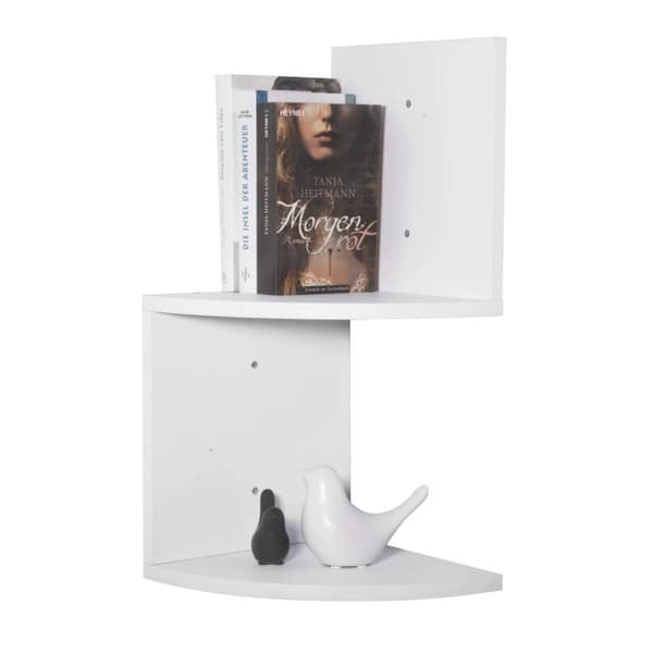 Rootz Hjørne Væghylde - Zickzack Bogreol - Flydende Display - CD Holder - Opbevaringsstativ - Elegant Organizer - Hvid - 25x52,4x25cm