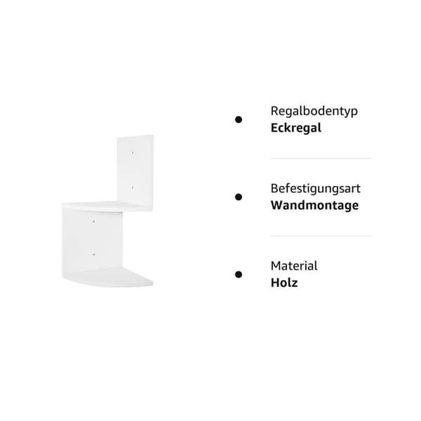 Rootz Hjørne Væghylde - Zickzack Bogreol - Flydende Display - CD Holder - Opbevaringsstativ - Elegant Organizer - Hvid - 25x52,4x25cm
