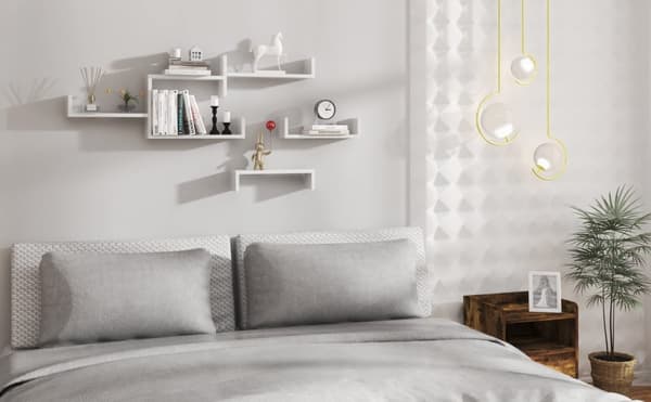 Rootz vägghyllor - U-formad display - Hängande bokhylla - Dekorativ förvaring - Väggskivset - Flytande avsatser - Vit - 26x9,7x6cm, 34x9,7x7,5cm, 42x9