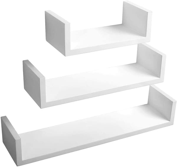 Rootz vägghyllor - U-formad display - Hängande bokhylla - Dekorativ förvaring - Väggskivset - Flytande avsatser - Vit - 26x9,7x6cm, 34x9,7x7,5cm, 42x9