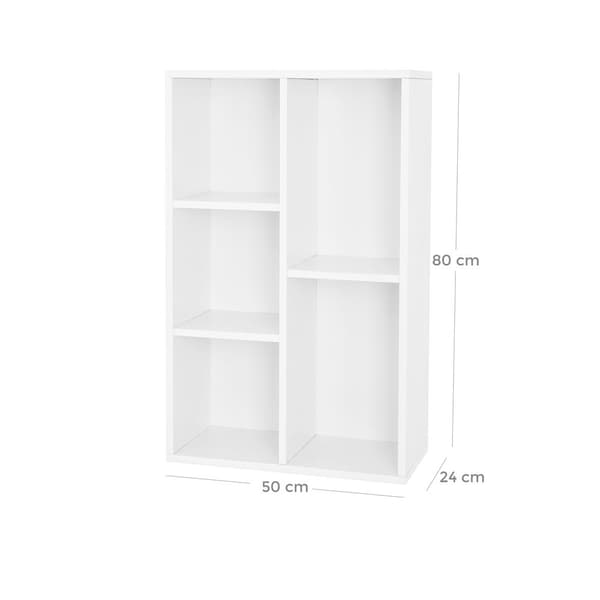 Rootz Reol - Reol med 5 rum - Træreol - Vægmonteret - Industriel reol - Høj bogreol - Spånplade - Melaminbelægning - Hvid - 50 x 80 x 24 cm (B x H x D