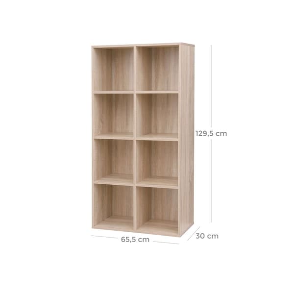 Rootz Simple Hylde med 8 rum - Flydende hylde - Væghylde - Træhylde - Industriel hylde - Opbevaringshylde - Spånplade - Hvid - 65,5 x 30 x 129,5 cm (B