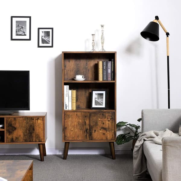 Rootz Reol - Reol med 2 hylder - Skabslåger - Bogopbevaring i træ - Vægmonteret bogreol - Flerlags reol - Fritstående - Trælook/brun - 60 x 30 x 120 c