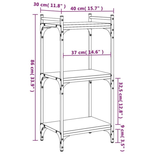 vidaXL bogreol 3 hylder 40x30x86 cm konstrueret træ grå sonoma-eg