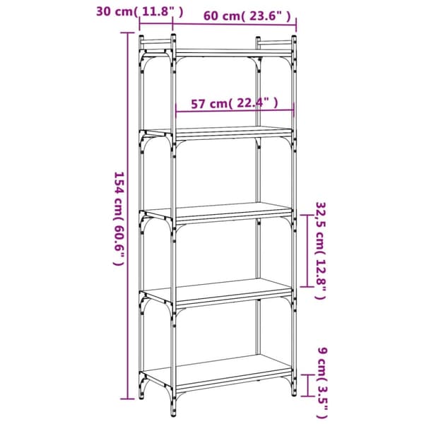 vidaXL bogreol 5 hylder 60x30x154 cm konstrueret træ sonoma-eg
