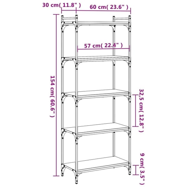 vidaXL Bokhylla 5 hyllplan rökfärgad ek 60x30x154 cm konstruerat trä