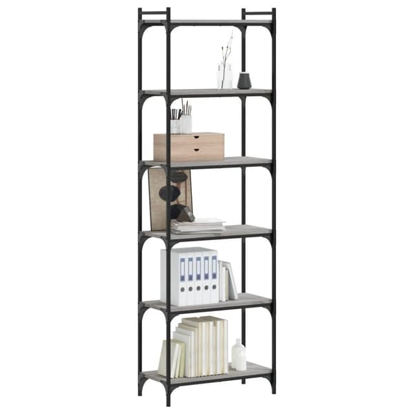 vidaXL bogreol 6 hylder 60x30x188 cm konstrueret træ grå sonoma-eg