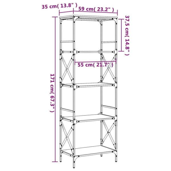 vidaXL bogreol 59x35x171 cm 5 hylder konstrueret træ grå sonoma-eg