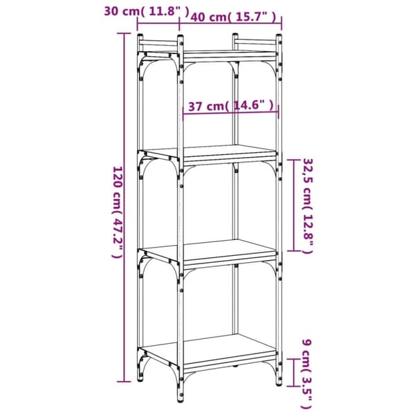 vidaXL bogreol 4 hylder 40x30x120 cm konstrueret træ brunt eg