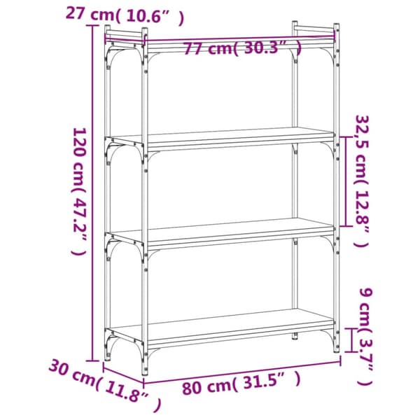 vidaXL bogreol med 4 hylder 80x30x120 cm konstrueret træ sort