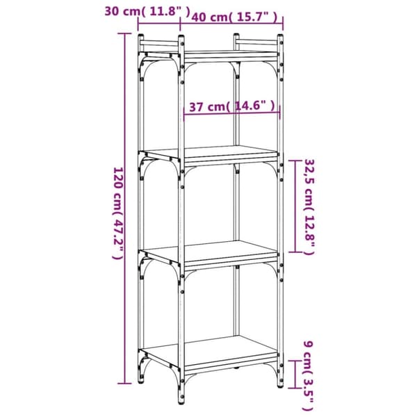 vidaXL bogreol med 4 hylder 40x30x120 cm konstrueret træ sort