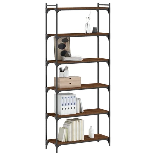 vidaXL bogreol 6 hylder 80x30x188 cm konstrueret træ brunt eg