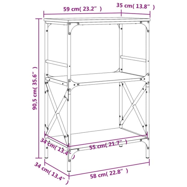 vidaXL bogreol med 3 hylder 59x35x90,5 cm konstrueret træ røget eg