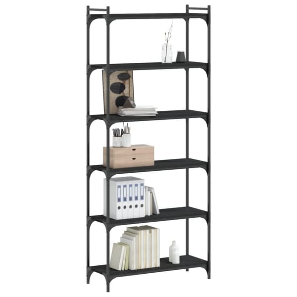 vidaXL bogreol med 6 hylder 80x30x188 cm konstrueret træ sort