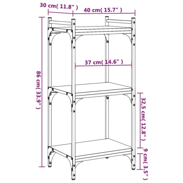vidaXL bogreol 3 hylder 40x30x86 cm konstrueret træ brun