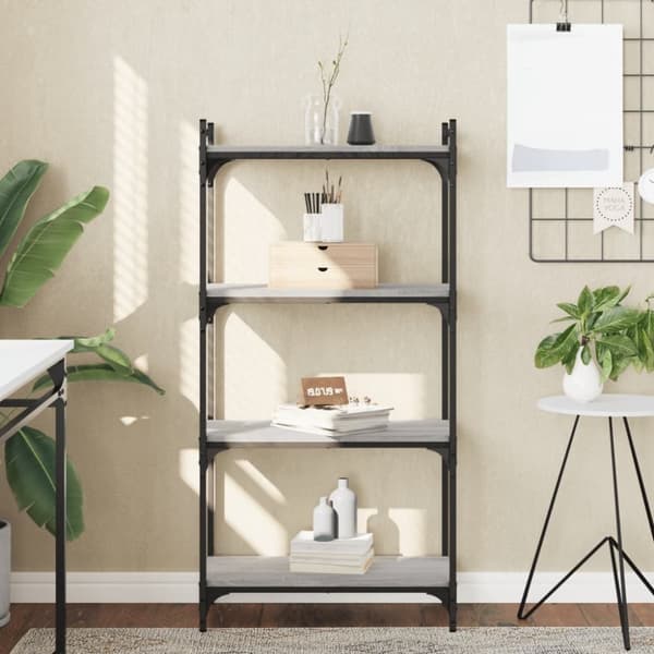 vidaXL bogreol 60x30x120 cm 4 hylder konstrueret træ grå sonoma-eg