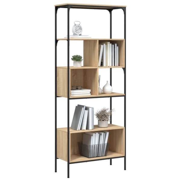 vidaXL bogreol med 5 hylder 76x33x188,5 cm konstrueret træ sonoma-eg