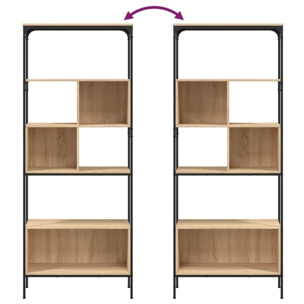 vidaXL bogreol med 5 hylder 76x33x188,5 cm konstrueret træ sonoma-eg