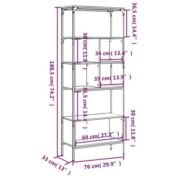 vidaXL Bokhylla 5 hyllplan svart 76x33x188,5 cm konstruerat trä