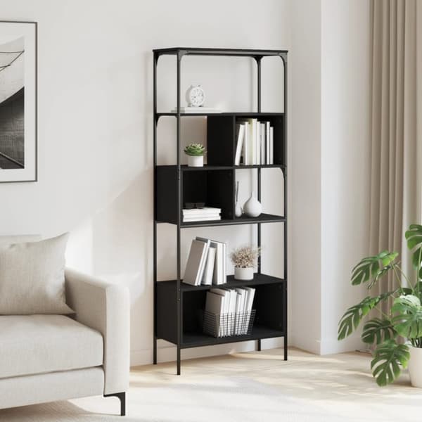 vidaXL Bokhylla 5 hyllplan svart 76x33x188,5 cm konstruerat trä