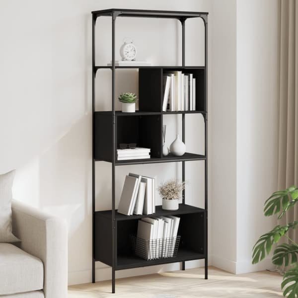 vidaXL bogreol med 5 hylder 76x33x188,5 cm konstrueret træ sort