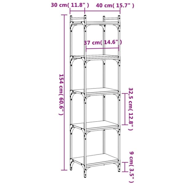 vidaXL bogreol 5 hylder 40x30x154 cm konstrueret træ brunt eg