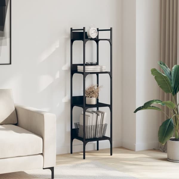 vidaXL bogreol med 4 hylder 35x30x138,5 cm konstrueret træ sort