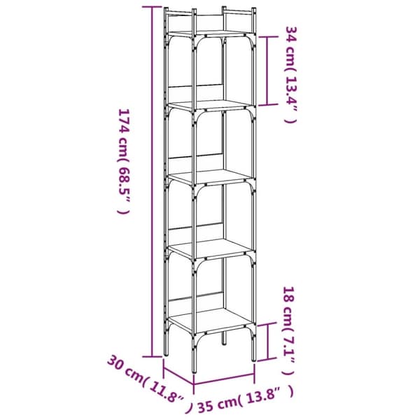 vidaXL bogreol 35x30x174 cm 5 hylder konstrueret træ brunt egetræ