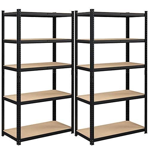 SONGMICS 2 5-lags stålhylder, til opbevaring, 50 x 100 x 200 cm, sort