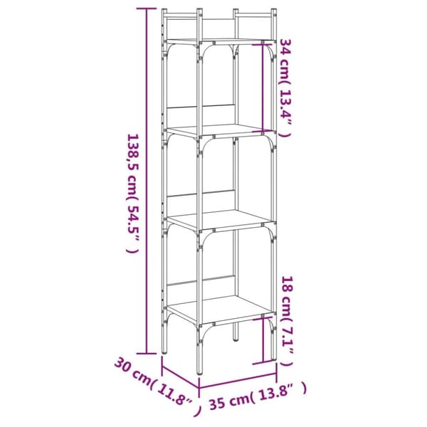 vidaXL Bokhylle 4 etasjer brun eik 35x30x138,5 cm konstruert tre