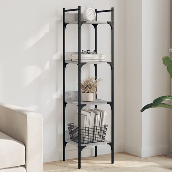 vidaXL bogreol 35x30x138,5 cm 4 hylder konstrueret træ grå sonoma-eg