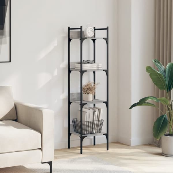 vidaXL bogreol 35x30x138,5 cm 4 hylder konstrueret træ grå sonoma-eg