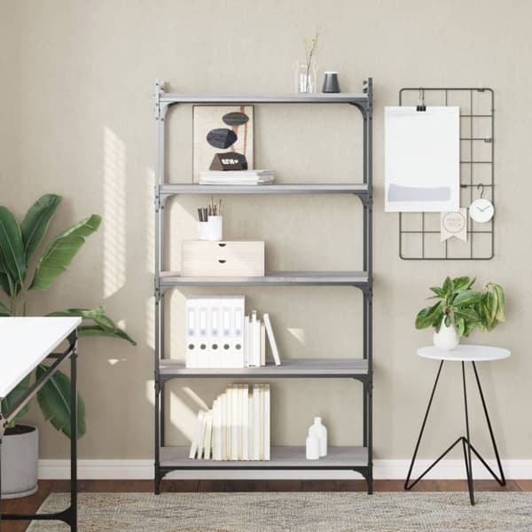 vidaXL bogreol 80x30x154 cm 5 hylder konstrueret træ grå sonoma-eg