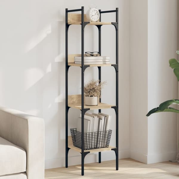vidaXL bogreol med 4 hylder 35x30x138,5 cm konstrueret træ sonoma-eg