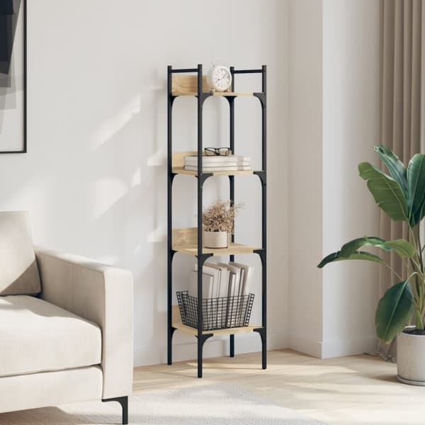 vidaXL bogreol med 4 hylder 35x30x138,5 cm konstrueret træ sonoma-eg
