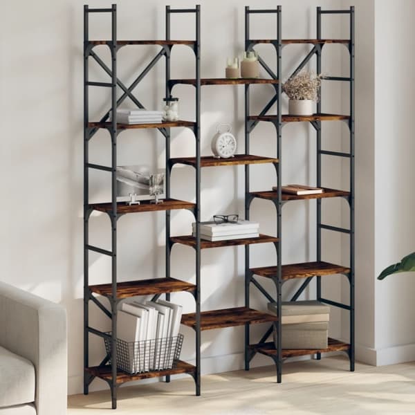 vidaXL bogreol 127,5x28,5x172,5 cm konstrueret træ røget egetræsfarve
