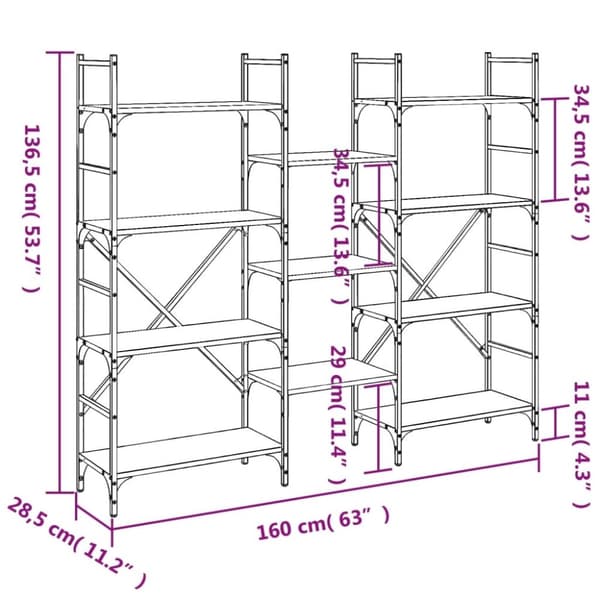 vidaXL bogreol 160x28,5x136,5 cm konstrueret træ sort