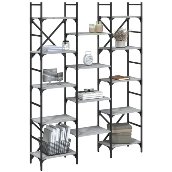 vidaXL bogreol 127,5x28,5x172,5 cm konstrueret træ grå sonoma-eg